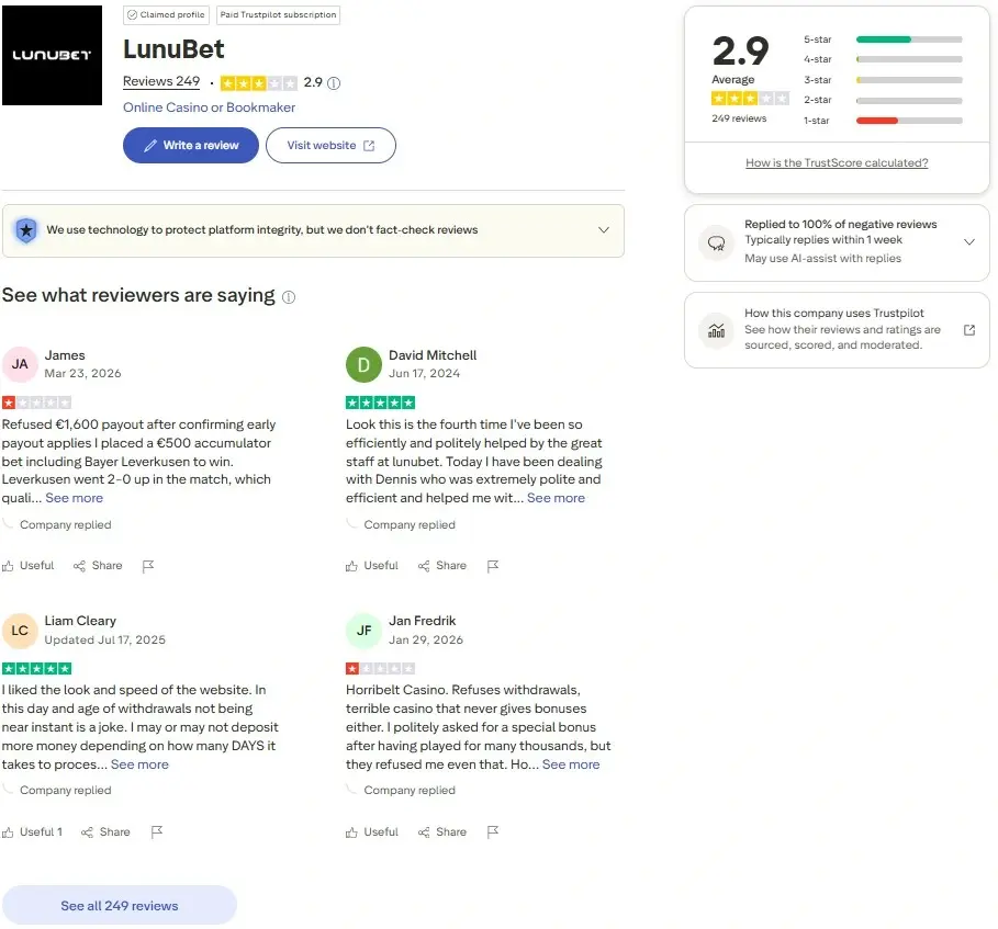 LunuBet Casino Review Trustpilot at jeta33